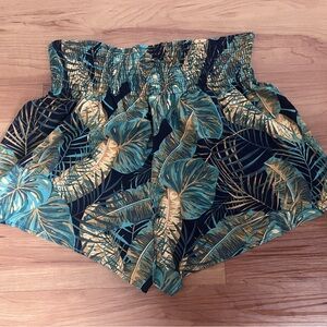 SHEIN High Waist Leaf Print Shorts - Green and Tan